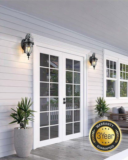 VIANIS Outdoor Light Fixture Dusk to Dawn, 2 Pack Outdoor Lights for House, Black Exterior Lighting Fixtures, Waterproof Outside Lights for House, Garage, Porch, Anti-Rust, Seeded Glass, Vintage Style