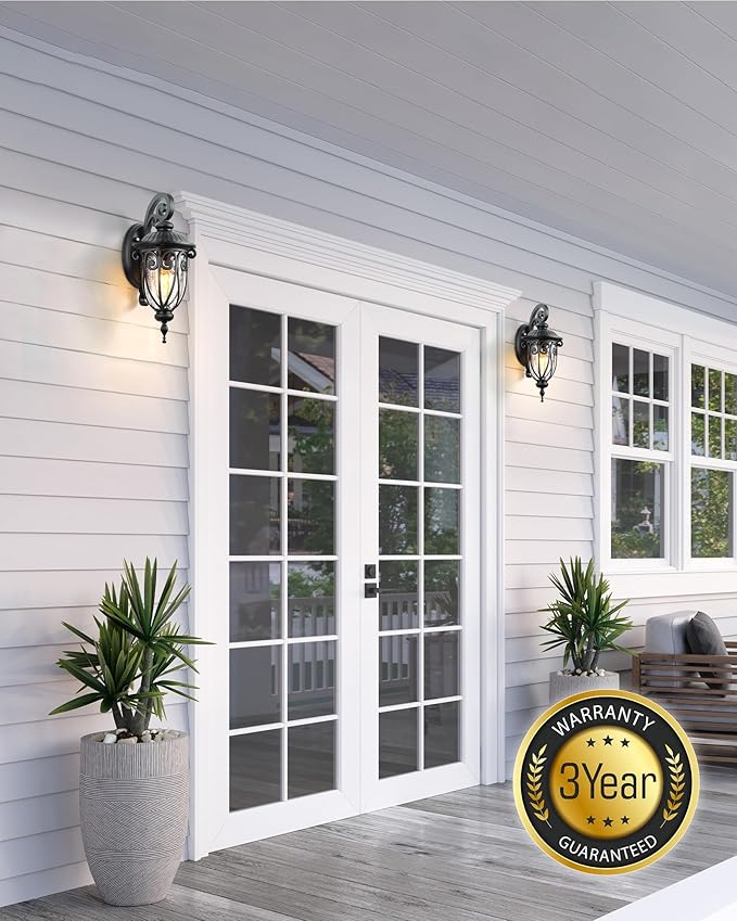 VIANIS Outdoor Lights for House Dusk to Dawn, Black Porch Lights Waterproof Outdoor Light Fixture with Seed Glass, Exterior Lighting Fixtures for House, Doorway, Porch,Garage