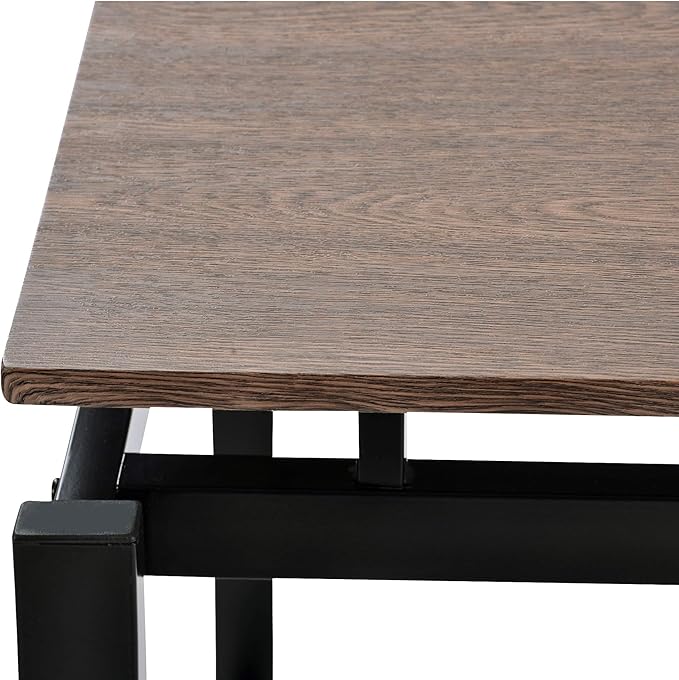 Solid Wood 4-Piece Kitchen Dining Table Set, Counter Height Bar Table Set with 3 Stools and Storage Shelves, Perfect for Home, Kitchen, Living Room (Dark Brown-1)