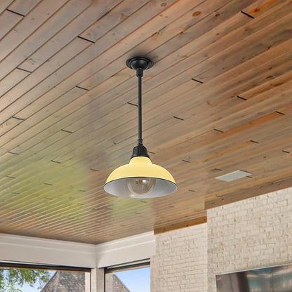 JONATHAN Y 12.25" Matte Yellow 1-Light Farmhouse Indoor/Outdoor LED Pendant Iron Hanging Light, and Black Metal Shade, Rustic Ceiling Lamp for Kitchen Island, LED Bulb Included (JYL7611H)