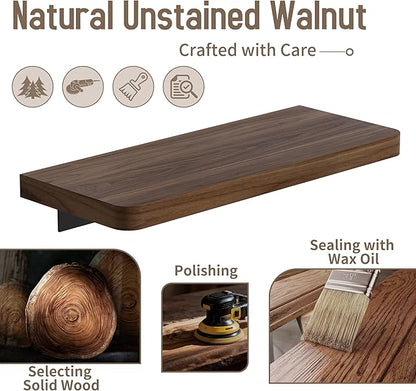 Danpoo 12 inch Solid Walnut Floating Shelf - Versatile Wall Shelf for Kitchen, Bathroom, Office, Displaying Books, Decor, and Plants