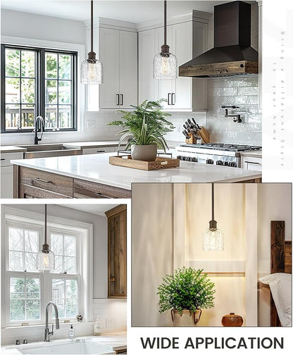 zeyu Farmhouse Hanging Light Fixture, Kitchen Island Pendant Lights, 1-Light Adjustable Hanging Light with Clear Hammered Glass, Oil Rubbed Bronze Finish, ZJF63MIL ORB