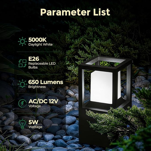 Gardencoin Low Voltage Landscape Path Lights 12V Outdoor LED Pathway Lighting Set of 2, 350LM Modern Black Garden Walkway Lights with Replaceable 5K Bulb, IP65 Waterproof Aluminum Driveway Lights