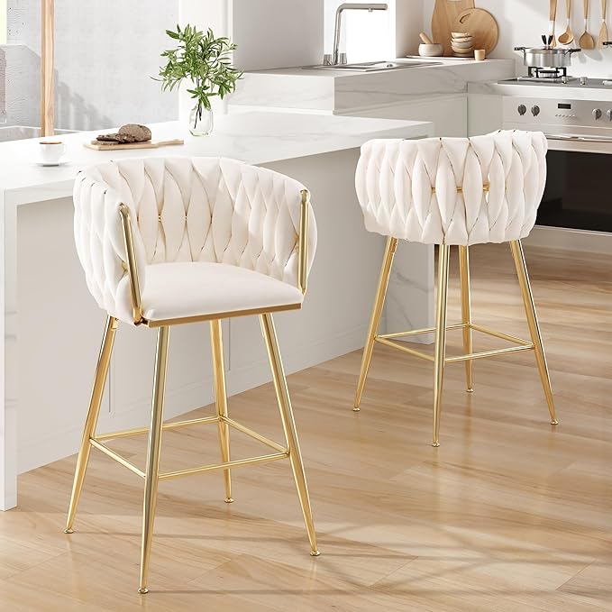 Counter Height Bar Stools Set of 2, 26 Inch Kitchen Island Stools with Backs Metal Legs