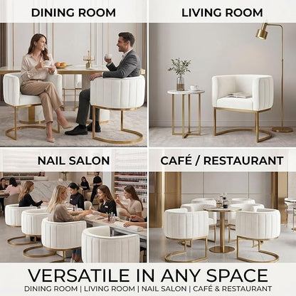 Hyfirm Beige and Gold Barrel Dining Chairs Set of 6, Modern Velvet Upholstered Accent Chairs with Curved Back for Kitchen Island, Luxury Comfort Seating Cantilever Metal Frame