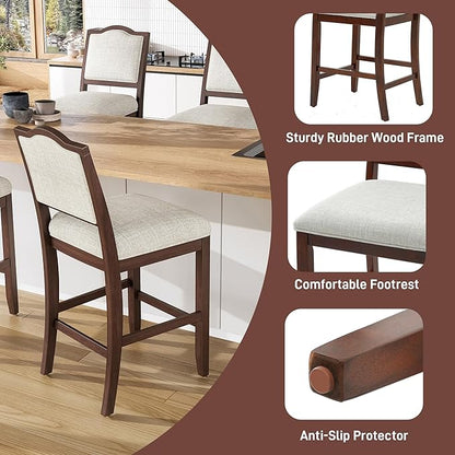 Counter Height Bar Stools Set of 2 Rustic 2 Pack Bar Stools with Rubber Wood Frame, Ergonomic Backrest, for Kitchen Island, Dining Room, Cherry SX534