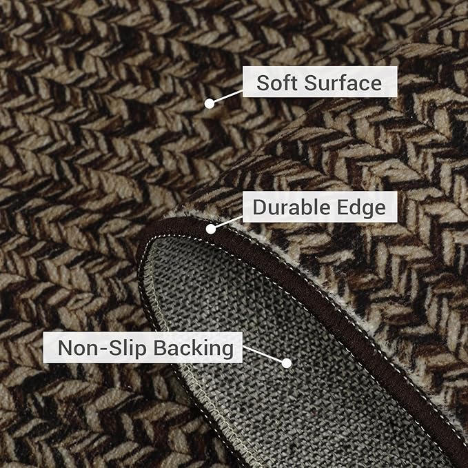 Printed Washable Rugs 10x13 Area Rug for Living Room Modern Bedroom Rug Print Braided Soft Large Area Rug Non Slip Throw Rugs Stain Resistant Carpet for Nursery Dining Room 10'x13' Black/Brown