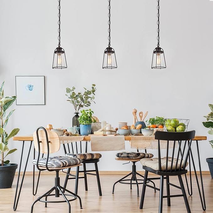 classy leaves Pendant Lights, Farmhouse Hanging Light Fixtures with Seeded Glass Shade, Brown Pendant Lighting Kitchen Island for Foyer, Hallway, Entryway