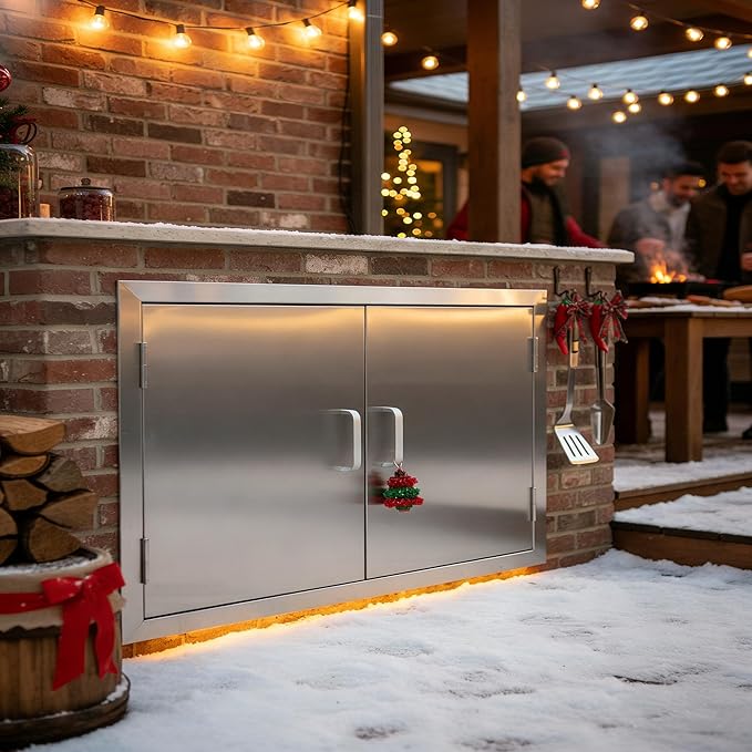 CO-Z Outdoor Kitchen Doors, 28" W x 19" H Weatherproof 304 Stainless Steel Built in BBQ Double Access Door for Outside Kitchen Commercial Grilling Station Barbeque Oven Island Storage Cabinet Door