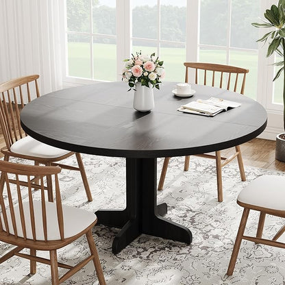 Garvee 47 in Round Dining Table for 4, Farmhouse Kitchen Dining Room Circle Dinner Table, Kitchen Dining Room Furniture, Black (Table Only)