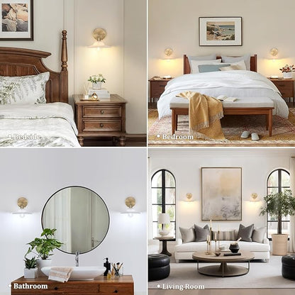 Shenmoyl Vintage Wall Sconces with White Lotus Glass Lampshade 180 Degree Adjustable Brass Sconces Hradwired Modern Wall Lighting Fixture with Switch for Bedside Bedroom Doorway