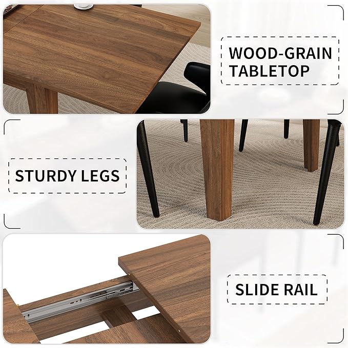 ODC 71" to 106" Extendable Dining Table, Expandable Large Kitchen Table Seats 6-10 People, Space-Saving Woodgrain Dining Room Table & Home Office Conference Desk, Walnut
