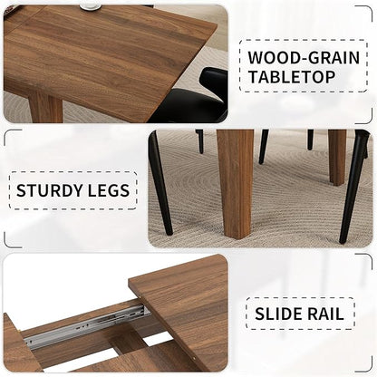 ODC 71" to 106" Extendable Dining Table, Expandable Large Kitchen Table Seats 6-10 People, Space-Saving Woodgrain Dining Room Table & Home Office Conference Desk, Walnut