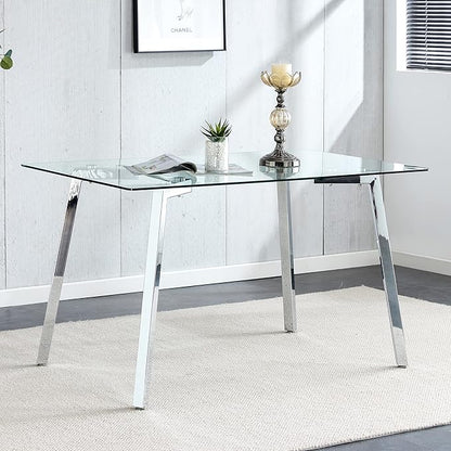 Rectangular Glass Dining Table 51 Inch Modern Rectangular Kitchen Table with Metal Legs Durable Stylish Dinner Table for Dining Room Kitchen