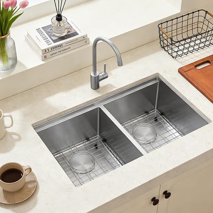 MILOSEN 30''x18'' Double Bowl Undermount Kitchen Sink, T304 Stainless Steel 50/50 Workstation Sinks with 10'' Deep Basins & Custom Accessories, Large Handmade Sinks, Modern & Stylish Design