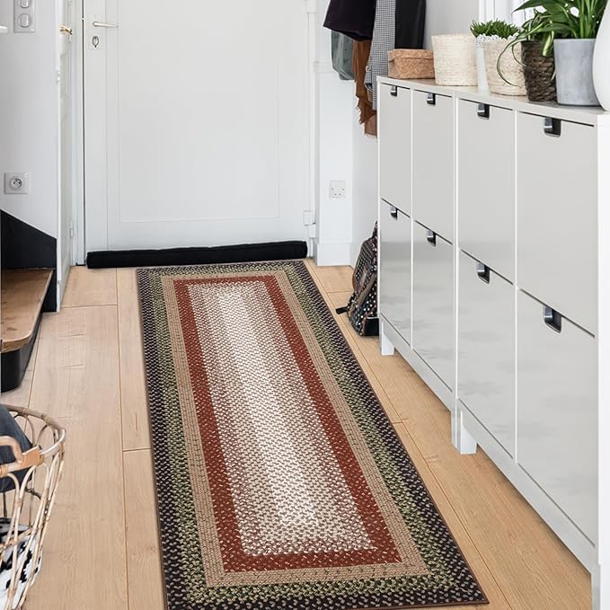 Imitation Braided Collection-Print Runner Rugs for Hallway 2x8 Rug Runner Kitchen Rugs Non Slip Washable Modern Soft Hallway Runner Contemporary Low Pile Rug for Living Room Bedroom Nursery