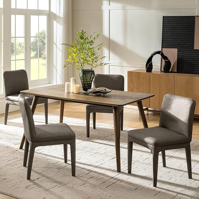 HULALA HOME Dining Chairs Set of 4, Morden Faux Leather Kitchen Chairs with Thick Cushion and Solid Wood Frame, Upholstered Accent Side Chair for Kitchen Dining Living Room Restaurant, Taupe
