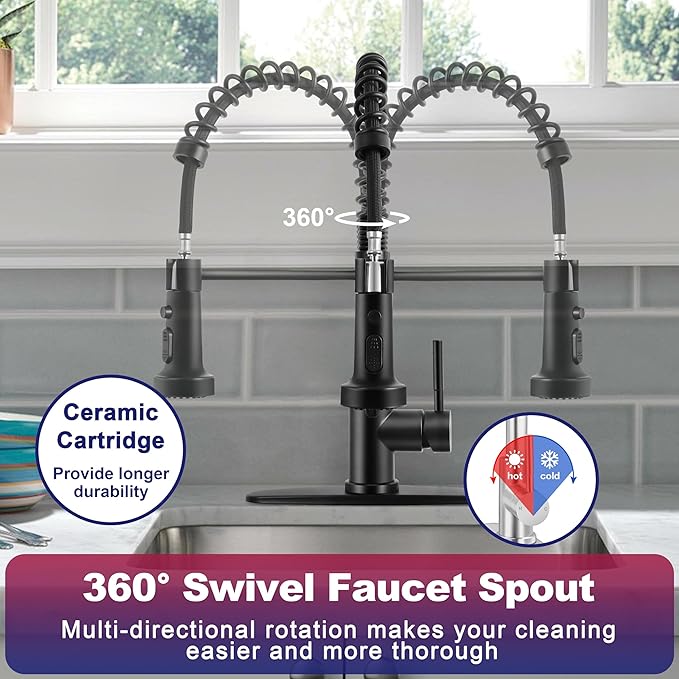 Herogo Touchless Kitchen Faucets with Soap Dispenser, Motion Sensor Activated Commercial Stainless Steel Sink Faucets with Pull Down Sprayer, Matte Black Single Handle Faucets for Vanity Farmhouse RV