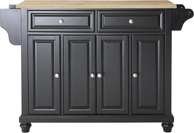 Crosley Furniture Cambridge Wood Top Rolling Kitchen Island Storage Cart, Microwave Stand, Spice Rack, Black