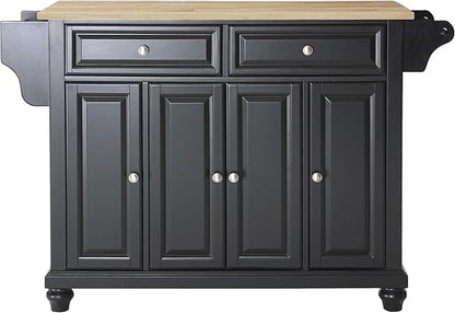 Crosley Furniture Cambridge Wood Top Rolling Kitchen Island Storage Cart, Microwave Stand, Spice Rack, Black