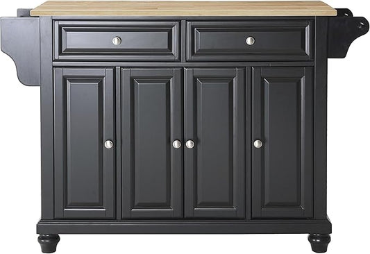 Crosley Furniture Cambridge Wood Top Rolling Kitchen Island Storage Cart, Microwave Stand, Spice Rack, Black
