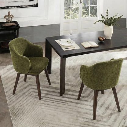 KISLOT Wooden Dining Chairs Set of 2, Fabric Upholstered Modern Dining Room Chairs with Barrel Backrest & Double-Layer Thick Cushion for Living Room, Restaurant, Kitchen and Café, Green