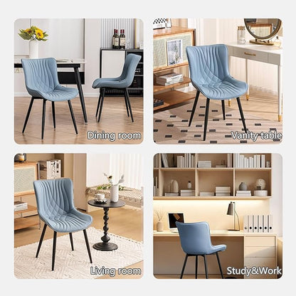 Kidol & Shellder Dining Chairs Set of 2, Mid Century Modern Kitchen Chairs with Black Metel Legs, PU Leather Upholstered Side Chair for Dining Room, Living Room, Lounge, Restaurant, Blue