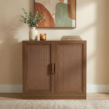 Casaphoria Adam Sideboard Buffet Cabinet with Storage, Sideboard Cabinet with Rattan Doors & Adjustable Shelves, 31" W x 31" H Coffee Bar for Entryway Kitchen Living Room, Walnut