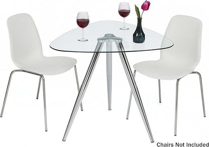Mango Steam Lisbon 3-Sided Bistro Table, Tempered Glass Triangle Top - Modern Pub Table for Dining Room and Kitchen (Chrome)