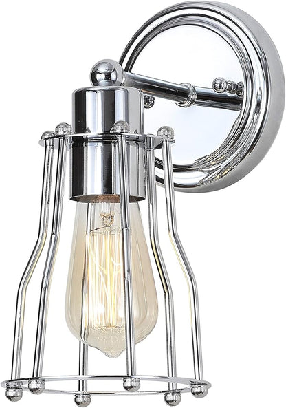 JONATHAN Y 5.13" Chrome Modern Industrial Metal Vanity Light, Bathroom Sconce for Mirror, Reversible 1-Light Wall Lamp with Metal Cage Shade for Hallway, LED Bulb Included JYL7415A