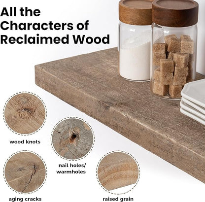 FLYJOE Floating Shelves | 8" Deep Rustic Reclaimed Barnwood Wall Hanging Shelves with Invisible Heavy-Duty Metal Bracket | Wall Mounted | Farmhouse Style | 36 inches, 2 PCs, Distressed Natural
