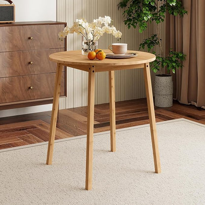 Giantex 27.5-Inches Bamboo Dining Table for 2-4, Round Dinner Tables with Non-Slip Foot Pads, Farmhouse Small Kitchen Table for Dining Room, Living Room, Dinette, Apartment (Round)