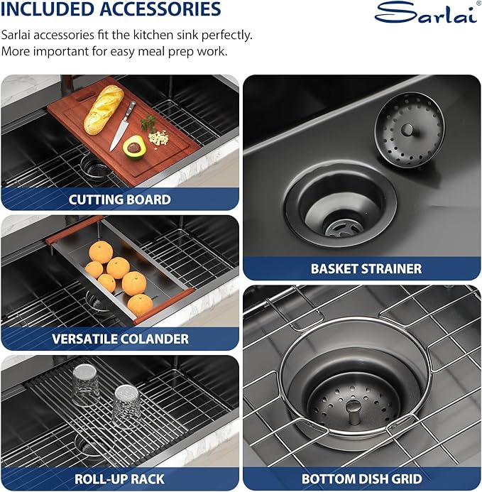Sarlai 36 Inch Drop In Kitchen Sink - 36x22 Black Drop Kitchen Sink Ledge Workstation 16 Gauge Stainless Steel Gunmetal Black Sinks Topmount Single Bowl Over Counter Sinks Basin Round Corners
