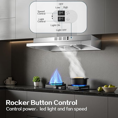 Range Hood 36 inch Under Cabinet, Ducted/Ductless Kitchen Hood 280CFM, Stainless Steel Vent Hood with Rocker Button Control, Stove Hood with 2 Speeds Fan, Bright LED Light