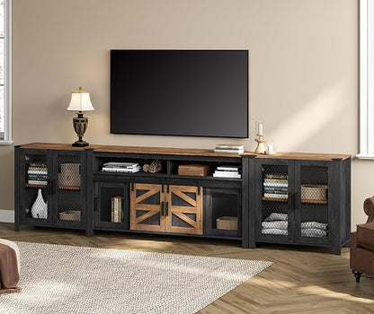 WAMAPT Sideboard Buffet Cabinets with 4-Mesh Door, Kitchen Storage Cabinets with Adjustable Shelf, Wood Coffee Bar Accent Storage Table Cabinet for Dining, Living and Bed Room，Dark Walnut and Black