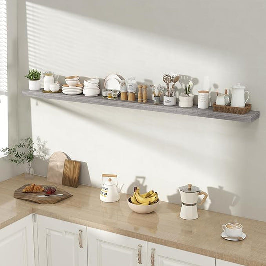 Acovy 72 Inch Floating Shelves for Wall 1 Pack, 72" Wall Shelves for Books, Storage, Decor, Wall Mounted Floating Shelf with Invisible Brackets for Kitchen, Living Room, Gray