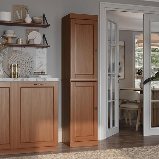 Palace Imports Solid Wood Pantry Cabinet - Tall Narrow Storage Cabinet with Raised Panel Doors - 16.5" W x 71.5" H - Mocha, Kitchen Cupboard, Adjustable Shelves, 100% Eco-Friendly Wood, Modular