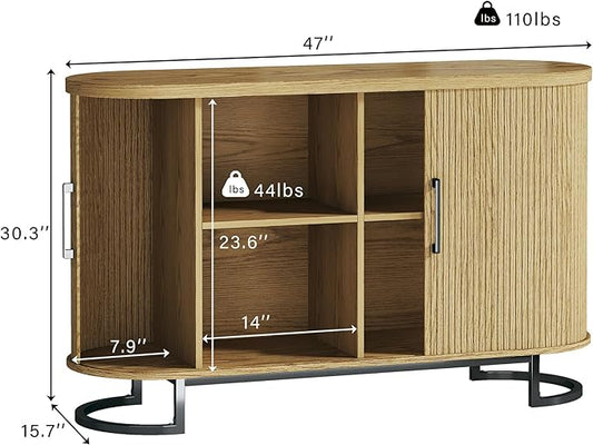 HUAHUU Sideboard Buffet Cabinet with Storage, 47.2" Fluted Storage Cabinet with Sliding Door & Adjustable Shelf, Modern Accent Coffee Bar Console Cabinet for Living Room Kitchen, Natural Oak