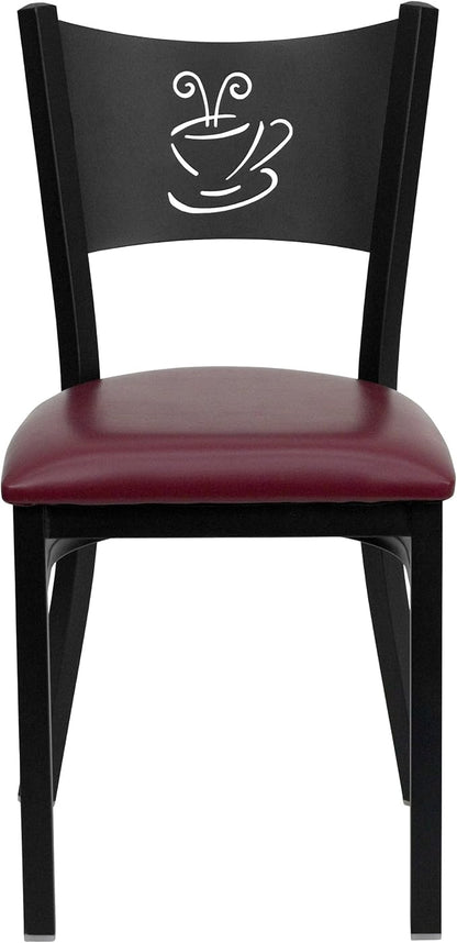 Flash Furniture HERCULES Series Black Coffee Back Metal Restaurant Chair - Burgundy Vinyl Seat