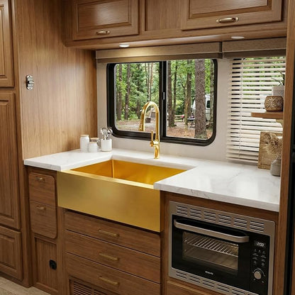 MILOSEN Gold RV Kitchen Sink, Stainless Steel Farmhouse Apronfront Kitchen Sinks, 23×16 inch Undermount RV Sink, Small Single bowl Laundry Apron Sink, 7 inch Depth Outdoor Camper Sinks