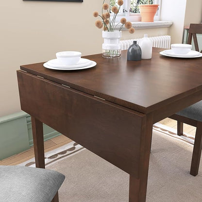Ball & Cast 3-Piece Farmhouse Kitchen Island Drop Leaf Table-Chair Set, 29.57“/45.67" Folding Table w/ 2pcs Backrest Dining Chairs,Foldable Wooden Breakfast Set for Small Place,Space Saving, Brown