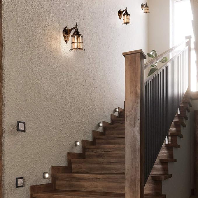Rustic Amber Glass Wall Sconce 1-Pack, Bronze Brushed, Vintage Farmhouse Lamp Porch Lighting Waterproof Retro Lamp for Indoor Bedroom Living Room Outdoor（NO Bulb）