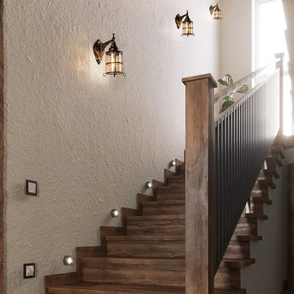 Rustic Amber Glass Wall Sconce 1-Pack, Bronze Brushed, Vintage Farmhouse Lamp Porch Lighting Waterproof Retro Lamp for Indoor Bedroom Living Room Outdoor（NO Bulb）