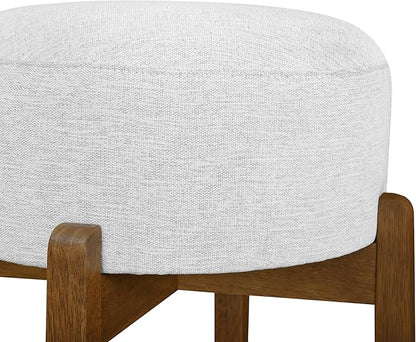 Set of 2 Bar Stools for Kitchen Island, Solid Rubberwood Counter Height Chairs with Dark Walnut Frame & Ivory Cushion, Mid-Century Modern Indoor Dining Stools with Footrest (2, Dark Walnut)
