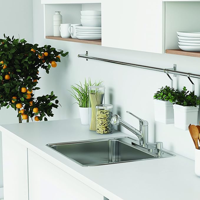 Kindred Creemore 25-in LR x 22-in FB x 8-in DP Drop In Single Bowl 4-Hole Stainless Steel Kitchen Sink, CSLA2522-8-4CBN