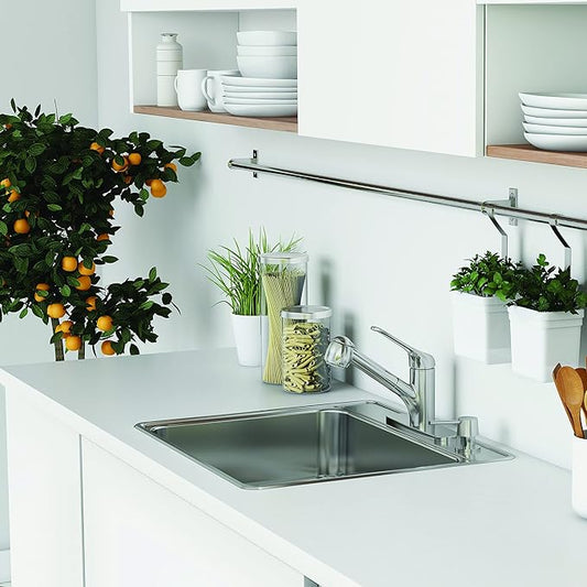 Kindred Creemore 25-in LR x 22-in FB x 8-in DP Drop In Single Bowl 4-Hole Stainless Steel Kitchen Sink, CSLA2522-8-4CBN