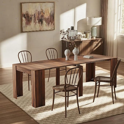 20''- 118.5'' Extendable Dining Room Table, Expandable Dining Table, Modern Large Table, for 2-12 Person, Walnut Brown