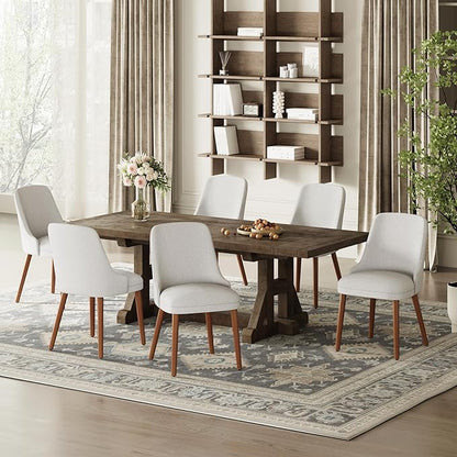 MALOL Dining Chairs Set of 6, Upholstered Dining Room Chair with Wood Legs, High-Back Padded Kitchen Chairs for Dining Room/Restaurant/Cafe, Light Grey
