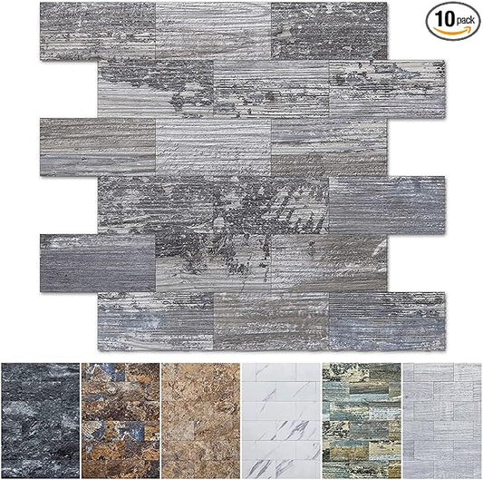 Art3d 10-Sheet Peel and Stick Backsplash PVC Wall Tile, Stickon Tile for Kitchen Backplash, Bathroom Vanities, Fireplace Decor, Laundry Table, Stair Decals in Light Rustic, Plastic-Sheets