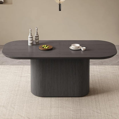 Large Oval Dining Table for 6, 70" Modern Dining Room Table for Kitchen, Living Room 6 Seaters Kitchen Tables with Oval Base, Rectangular Dinner Tables with 1.88" Thick Tabletop, Black